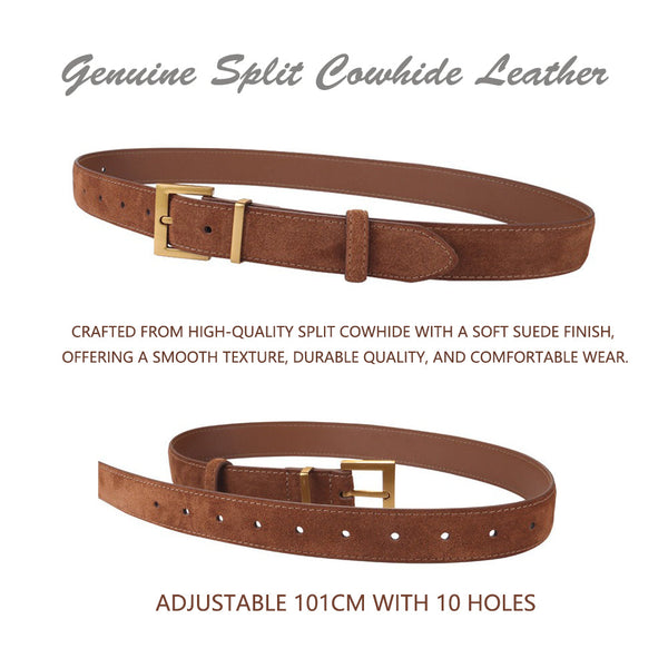 Women's Genuine Suede Leather Belt Classic Pin Buckle Cowhide (Caramel) Belts