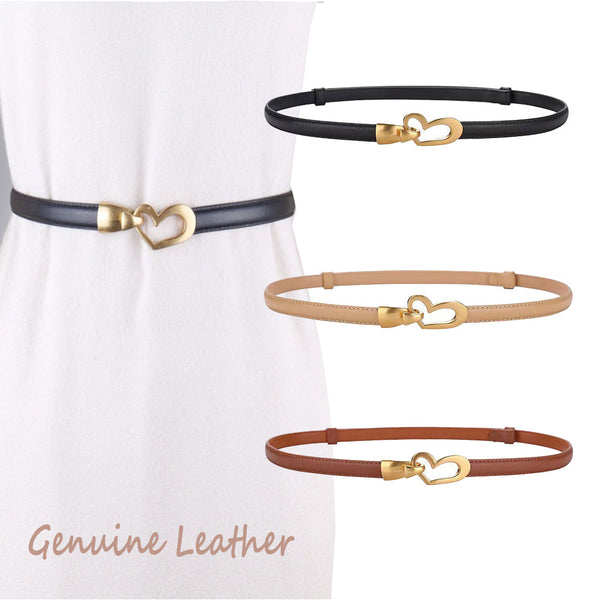 Women's Genuine Leather Thin Adjustable Waist Belt For Dresses Blazers (Black) Belts