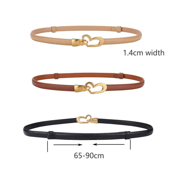 Women's Genuine Leather Thin Adjustable Waist Belt For Dresses Blazers (Black) Belts