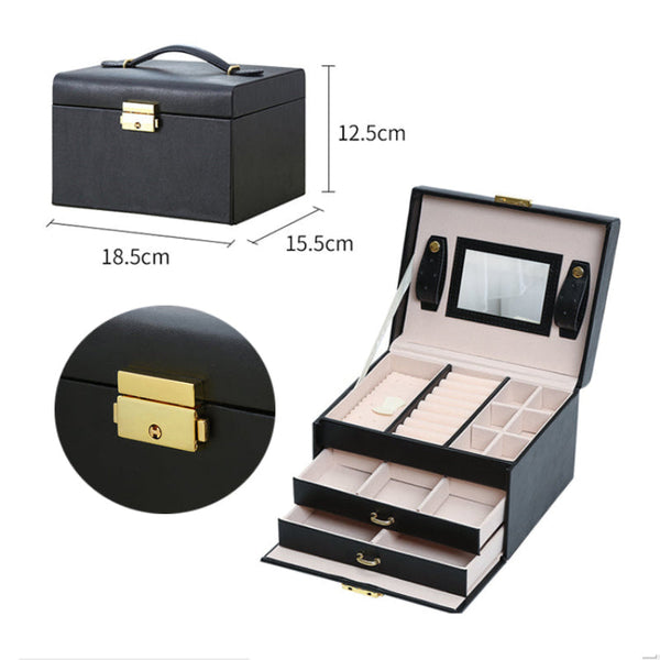 Jewellery Box With Mirror Double Drawers Organizer Storage Lock Case Jewellery Boxes