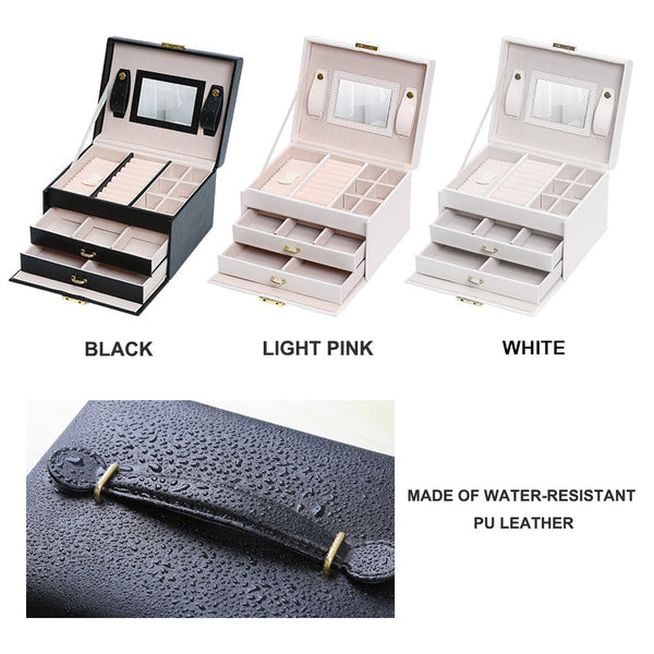Jewellery Box With Mirror Double Drawers Organizer Storage Lock Case Jewellery Boxes
