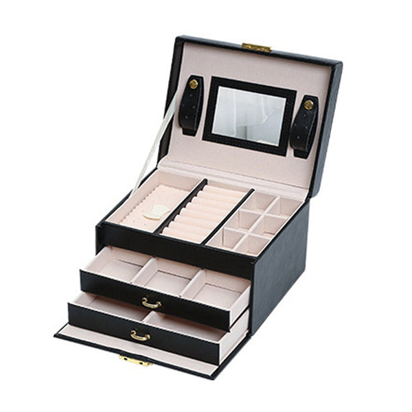 Jewellery Box With Mirror Double Drawers Organizer Storage Lock Case Jewellery Boxes