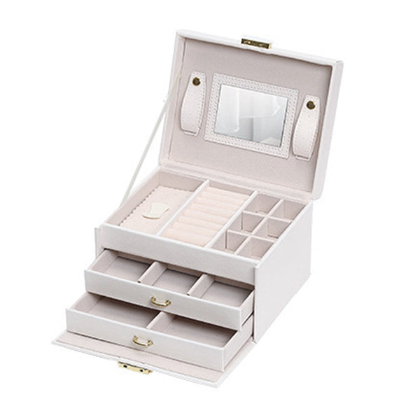 Jewellery Box With Mirror Double Drawers Organizer Storage Lock Case Jewellery Boxes