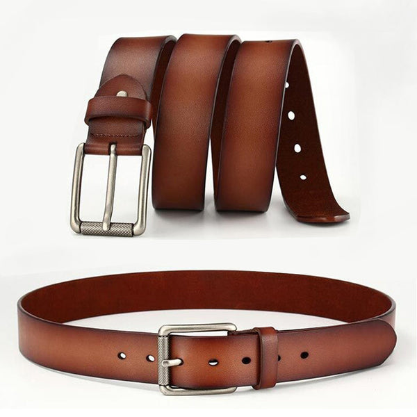 New Cowhide Leather Men Belt Pin Buckle Luxury Male (Coffee) Belts