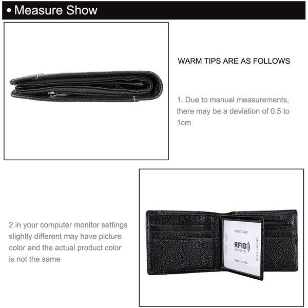 Men's Genuine Leather Bilfold Wallet Rfid Blocking Card Holder Zipper Coin Purse Wallets