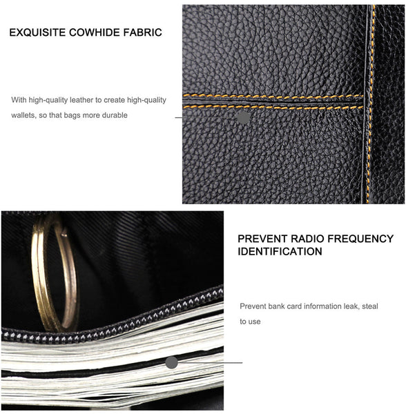 Men's Genuine Leather Bilfold Wallet Rfid Blocking Card Holder Zipper Coin Purse Wallets
