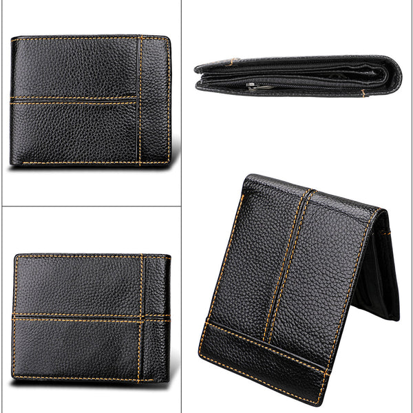 Men's Genuine Leather Bilfold Wallet Rfid Blocking Card Holder Zipper Coin Purse Wallets
