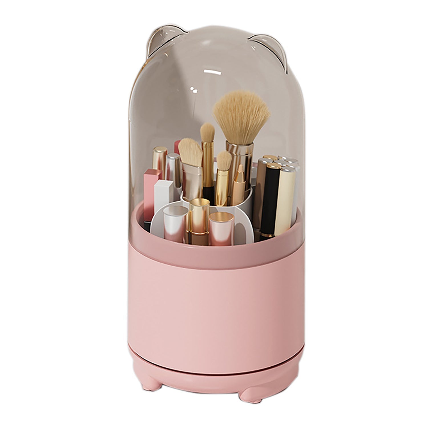 360A Rotating Makeup Brush Bucket Transparent Dust Proof Cosmetic Storage Box(Pink) Other Makeup Tools & Accs.