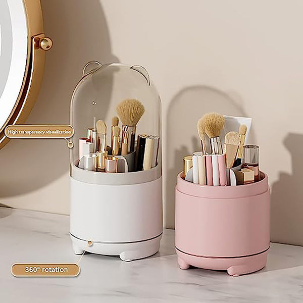 360A Rotating Makeup Brush Bucket Transparent Dust Proof Cosmetic Storage Box(Pink) Other Makeup Tools & Accs.