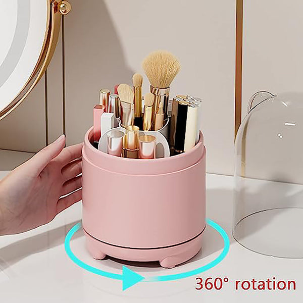 360A Rotating Makeup Brush Bucket Transparent Dust Proof Cosmetic Storage Box(Pink) Other Makeup Tools & Accs.
