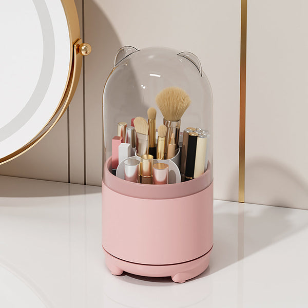 360A Rotating Makeup Brush Bucket Transparent Dust Proof Cosmetic Storage Box(Pink) Other Makeup Tools & Accs.
