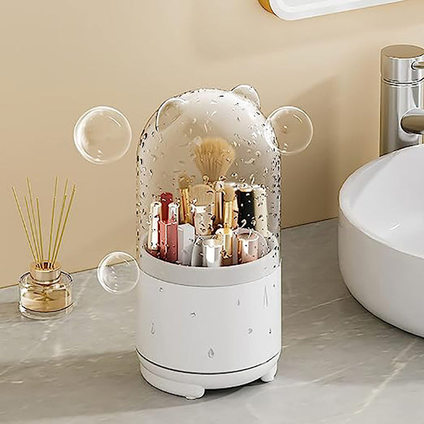 360 Rotating Makeup Brush Bucket Transparent Dust Proof Cosmetic Storage Box(White) Other Makeup Tools & Accs.