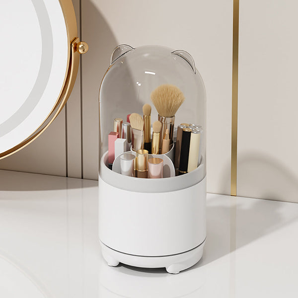 360 Rotating Makeup Brush Bucket Transparent Dust Proof Cosmetic Storage Box(White) Other Makeup Tools & Accs.