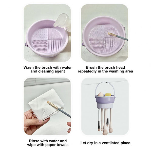 3 In 1 Makeup Brushes Cleaner Sponge Washing Box Drying Basket(Light Purple) Other Makeup Tools & Accs.