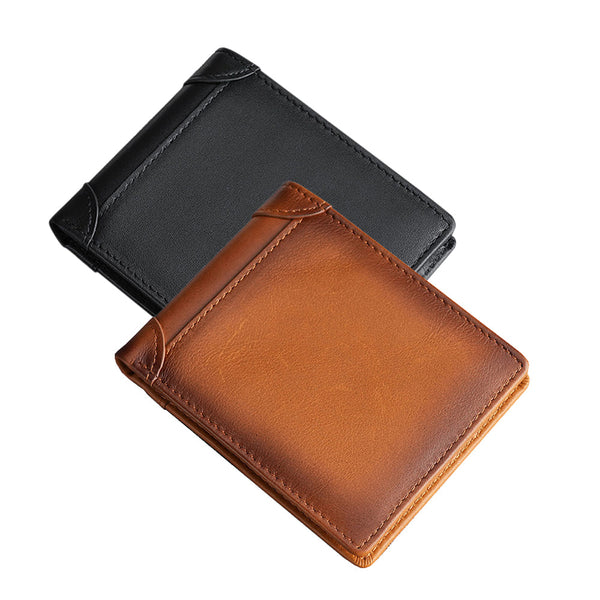 100% Genuine Leather Men's Wallet Rfid Blocking Card Holder Bifold And Long Black Horizontal Wallets