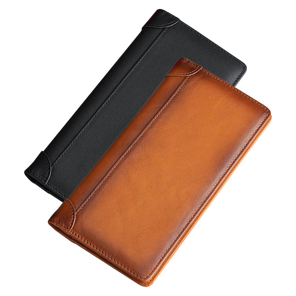 100% Genuine Leather Men's Wallet Rfid Blocking Card Holder Long Black Wallets