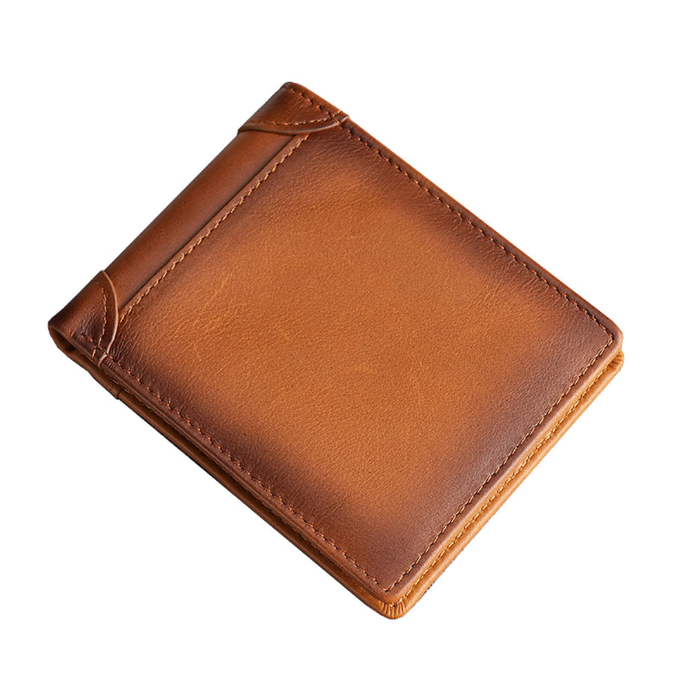 100% Genuine Leather Men's Wallet Rfid Blocking Card Holder Bifold Brown Wallets