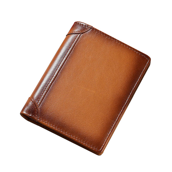 100% Genuine Leather Men's Wallet Rfid Blocking Card Holder Bifold Vertical Brown Wallets