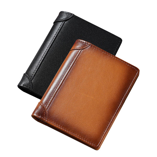 100% Genuine Leather Men's Wallet Rfid Blocking Card Holder Bifold Vertical Brown Wallets