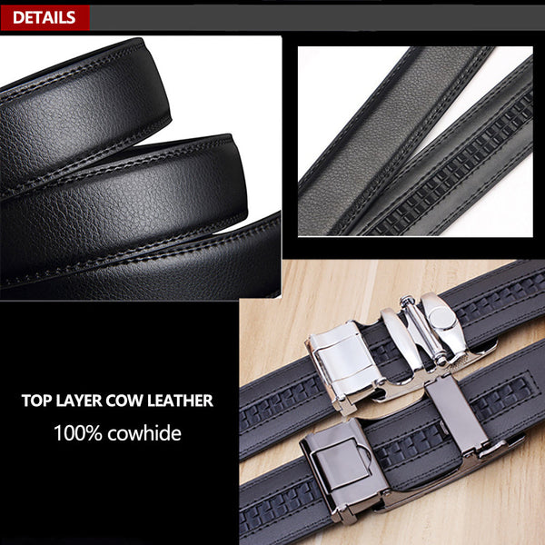 Slide Luxury Leather Belt For Men's Automatic Buckle Ratchet Business Dress (Fb8501#01) Belts