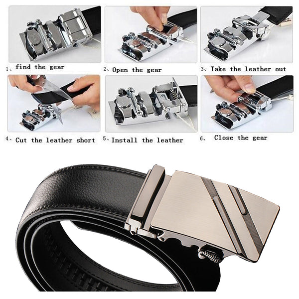 Slide Luxury Leather Belt For Men's Automatic Buckle Ratchet Business Dress (Fb8501#01) Belts