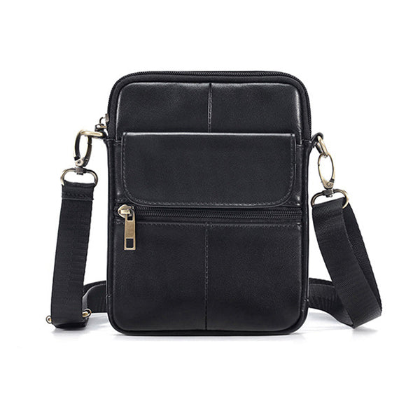 Genuine Leather Men's Crossbody Bag Oiled Wax Satchel (Black) Bags