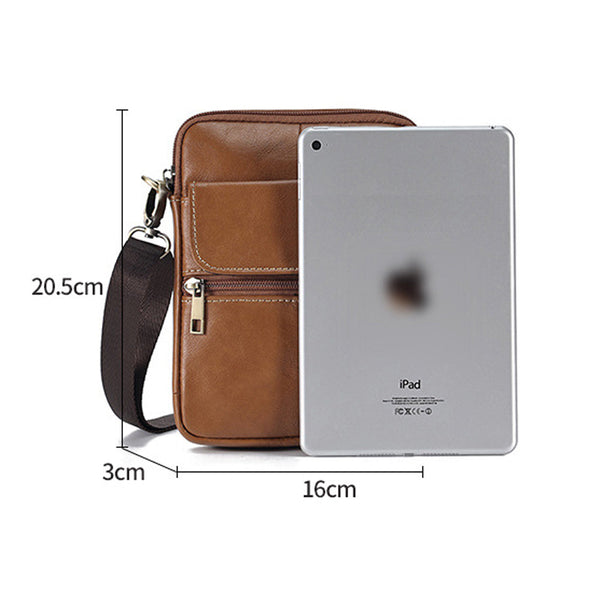 Genuine Leather Men's Crossbody Bag Oiled Wax Satchel (Black) Bags