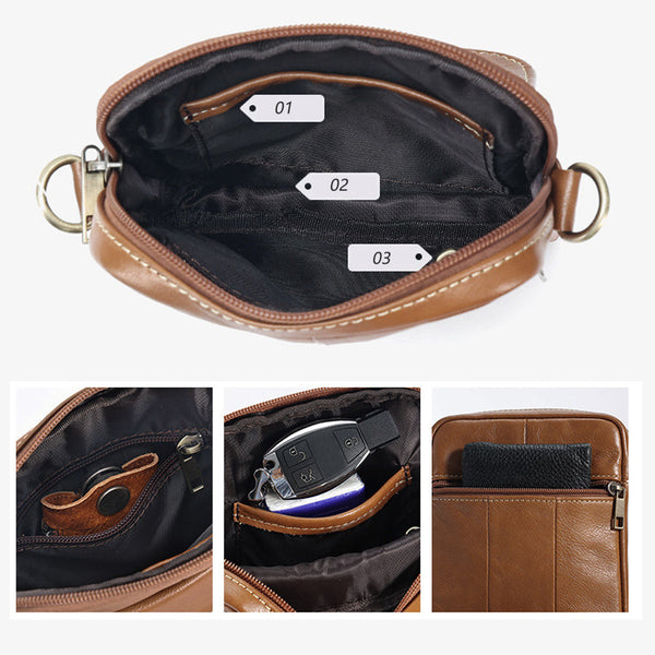 Genuine Leather Men's Crossbody Bag Oiled Wax Satchel (Black) Bags