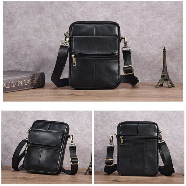 Genuine Leather Men's Crossbody Bag Oiled Wax Satchel (Black) Bags