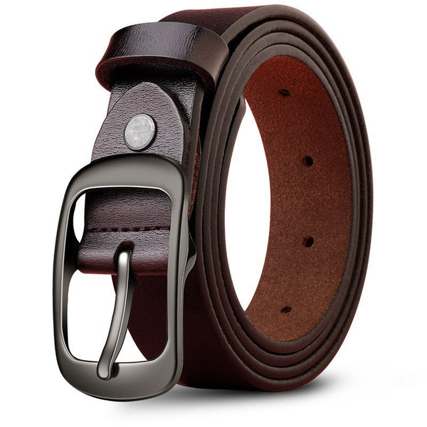 Genuine Leather 110 120Cm Womens Belt Pin Buckle Top Layer Cow Leather(Brown) Belts