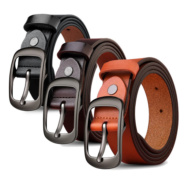 Genuine Leather 110 120Cm Womens Belt Pin Buckle Top Layer Cow Leather(Brown) Belts
