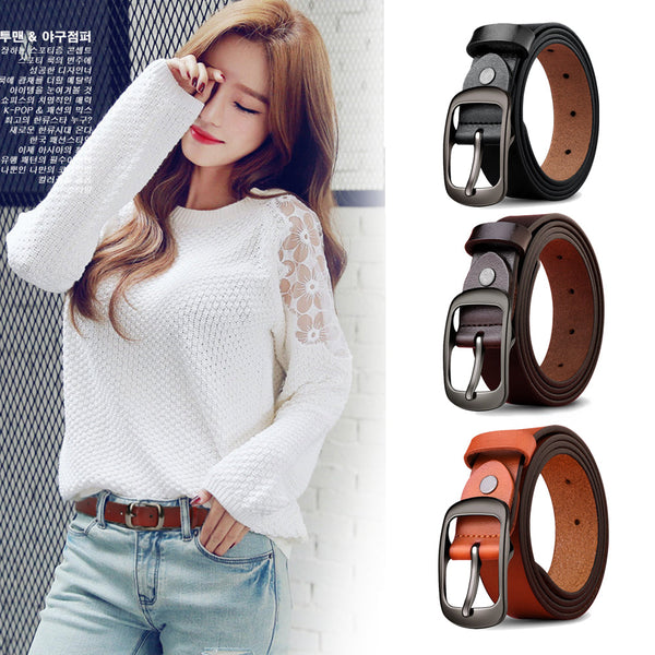 Genuine Leather 110 120Cm Womens Belt Pin Buckle Top Layer Cow Leather(Brown) Belts