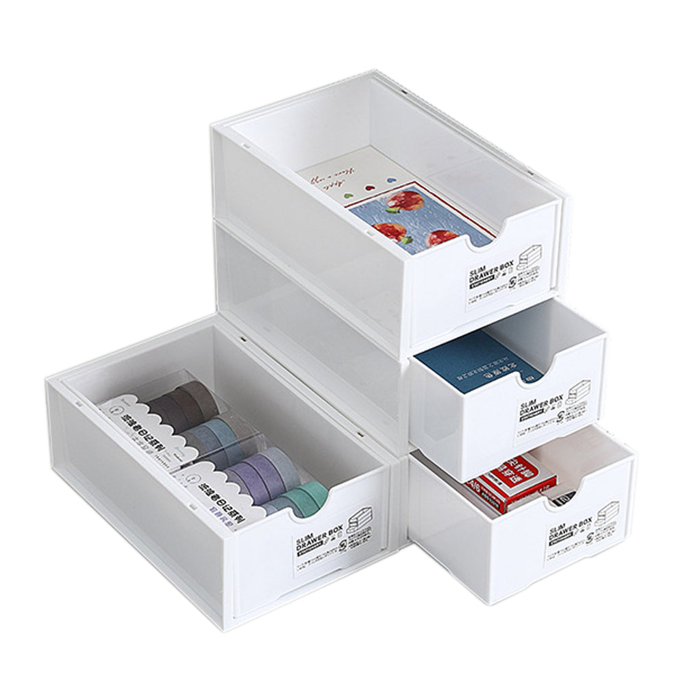 4 Pcs Set Stackable Desktop Storage Box Drawer Plastic Stationery Cosmetic Organizer White Storage Boxes