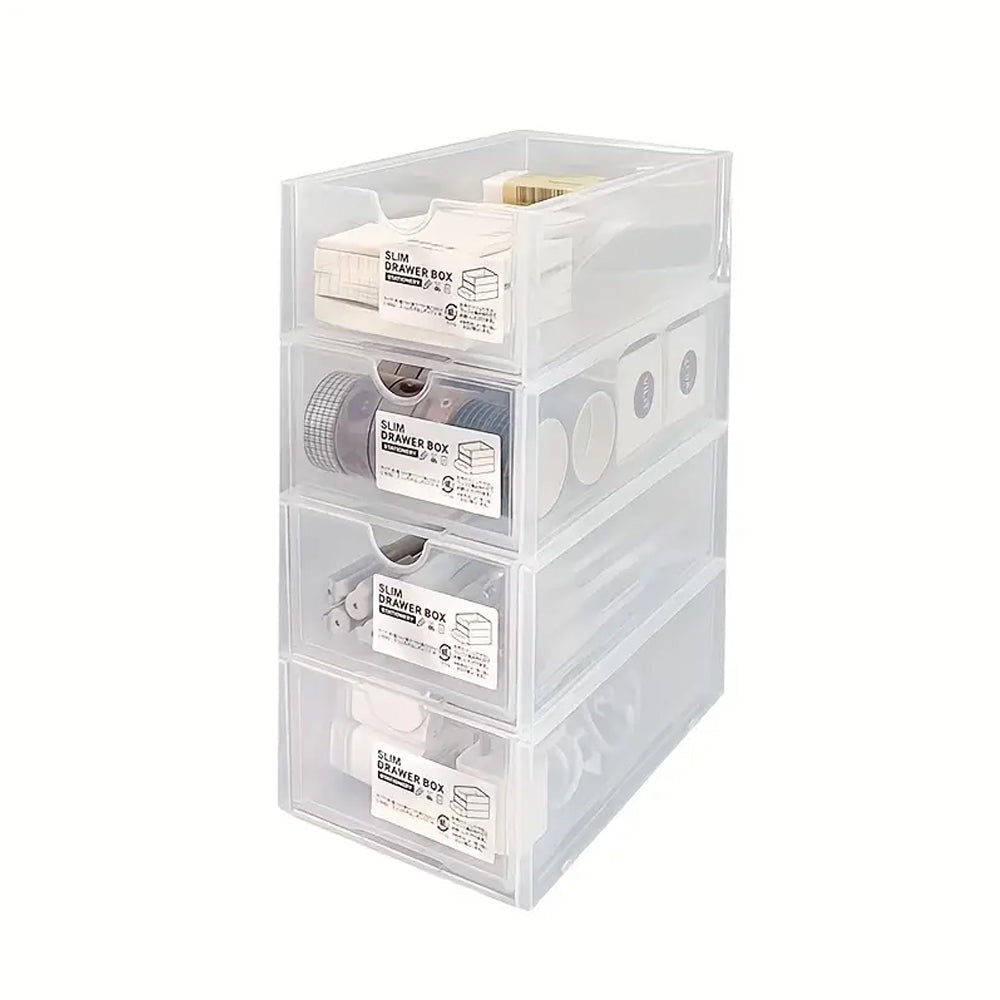 4 Pcs Set Stackable Desktop Storage Box Drawer Transparent Plastic Stationery Cosmetic Organizer Clear Storage Boxes