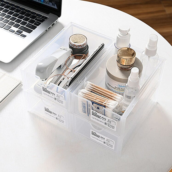4 Pcs Set Stackable Desktop Storage Box Drawer Transparent Plastic Stationery Cosmetic Organizer Clear Storage Boxes