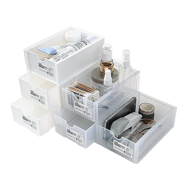 4 Pcs Set Stackable Desktop Storage Box Drawer Transparent Plastic Stationery Cosmetic Organizer Clear Storage Boxes