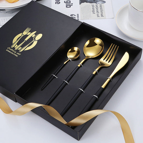 4 Pcs Set Stainless Steel Cutlery Spoon Fork Knife With Gift Box Cutlery Sets