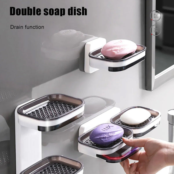 Portable Soap Holder Wall Storage Rack Organizer Bathroom Accessories Double Layer Holder Soap Dishes & Dispensers