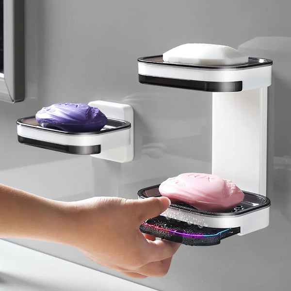 Portable Soap Holder Wall Storage Rack Organizer Bathroom Accessories Double Layer Holder Soap Dishes & Dispensers