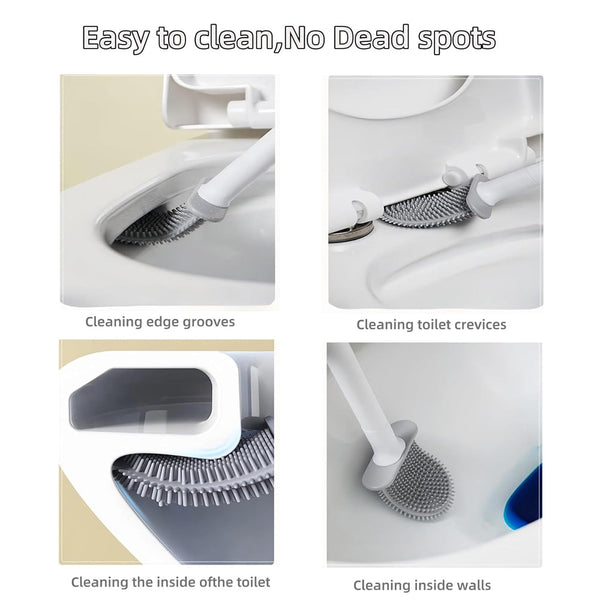 Silicone Flexible Head Deep Cleaning Toilet Brush With Wall Mount Holder Toilet Brushes & Holders