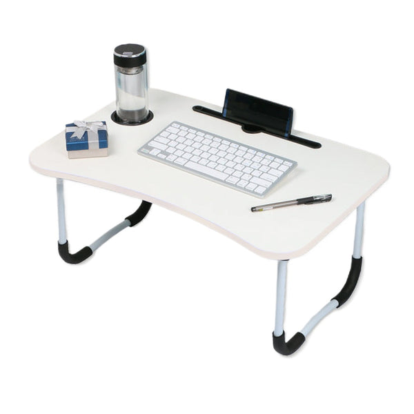 Foldable Desk Laptop Stand Table Bed Computer Study Adjustable Portable Cup Slot(White) Laptop Desks