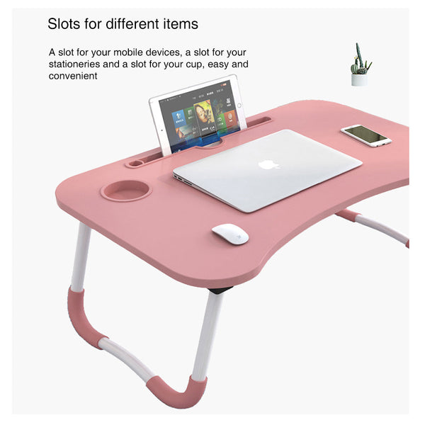 Foldable Desk Laptop Stand Table Bed Computer Study Adjustable Portable Cup Slot(White) Laptop Desks