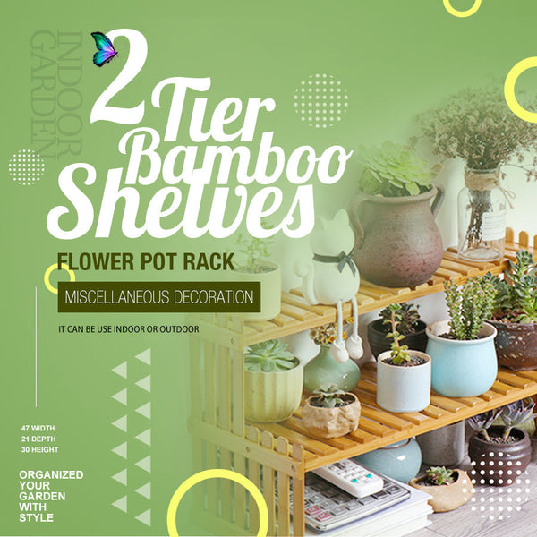 2 Tier Bamboo Plant Stand Shelves Flower Pot Rack Garden Indoor Outdoor Patio Grow Tents Dry Racks & Shelves