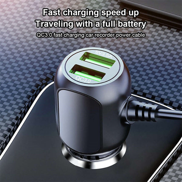 2 In 1 Dash Cam Car Charger Double Usb 5V3.5A Qc3.0 Fast 3.5M Cable Video In Dash Units W/O Gps