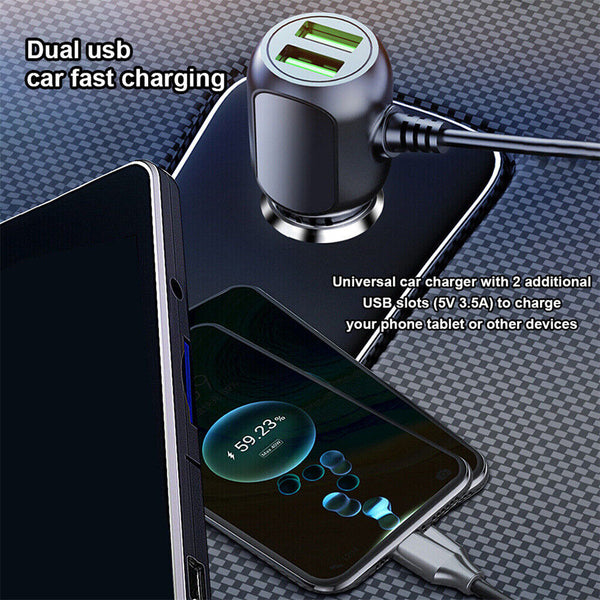 2 In 1 Dash Cam Car Charger Double Usb 5V3.5A Qc3.0 Fast 3.5M Cable Video In Dash Units W/O Gps