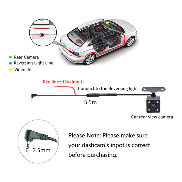1 X 4Led Car Rear Camera Auto Parking Monitor With Night Vision And 5.5M Cable Rear View Monitors/Cams & Kits