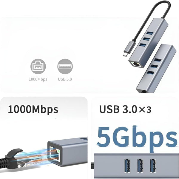 Usb C To Ethernet Adapter With 1000Mbps Gigabit Rj45 And 3Xusb 3.0 Ports Splitters Couplers & Adapters