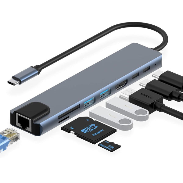 8In1 Hub Usb C To Type 3.0 4K Hdmi Rj45 Ethernet Sd Tf Otg Pd Port Adapter Usb Cables Hubs & Adapters