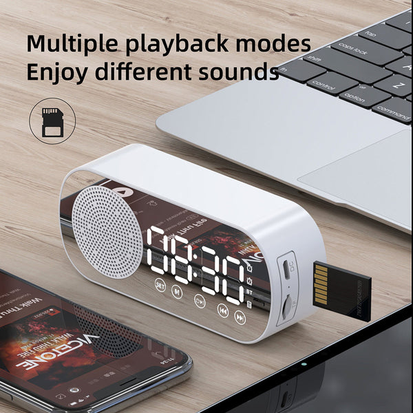 Wireless Bluetooth Speaker Alarm Clock Music Radio Player & Hands Free Calling Alarm Clocks & Clock Radios
