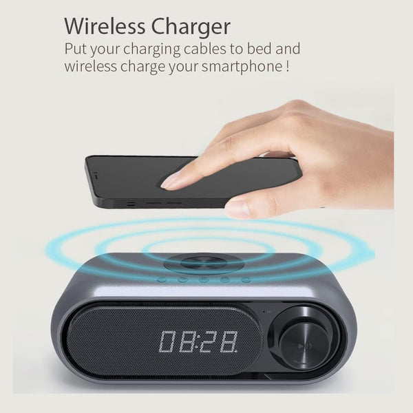 Bluetooth With 15W Wireless Charger Digital Alarm Clocks Fm Radio Music Player (Grey) Alarm Clocks & Clock Radios